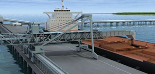 Animation of an iron ore harbour and conveyor system created for a civil engineering company